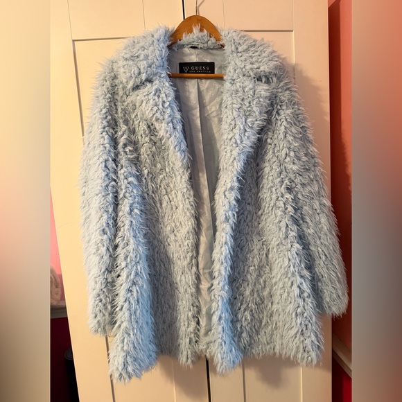 Guess Los Angeles Powder Blue Faux fur teddy coat. Size large. - Picture 13 of 16